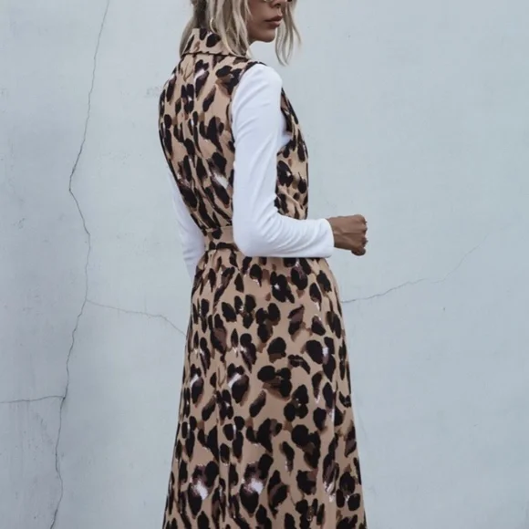 Tan Brown leopard Print Long Vest - Picture 2 of 6